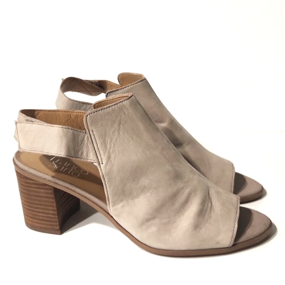 Franco Sarto Helix Leather Taupe Peep Toe Heels Size 9M EUC! - Picture 3 of 9